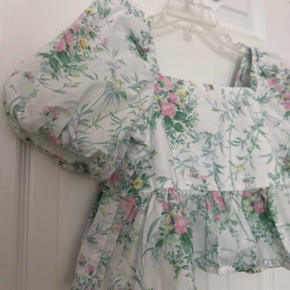 Janie and Jack Floral Bubble Sleeve Peplum Top - Picture 8 of 9